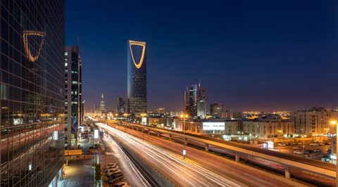Riyadh Kingdom Centre Night Traffic Timelapse Saudi Arabia