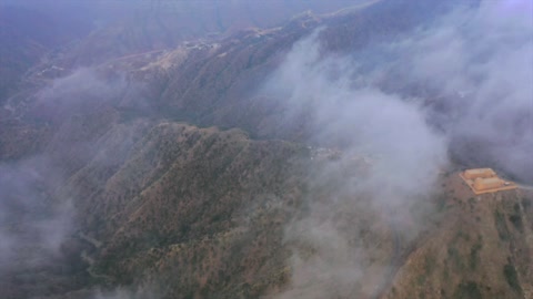 Talan Mountains Jazan Saudi Arabia Aerial Foggy Footage