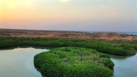 جزر فرسان جيزان مانغروف لقطات جوية وقت الغروب
