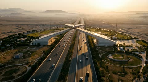 بوابة مكة طريق جدة لقطات جوية شروق الشمس