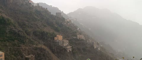 Jazan Saudi Arabia Foggy Mountain Village Landscape