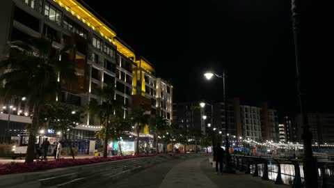 Jubail Saudi Arabia Waterfront Promenade Night Footage