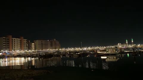 Jubail Marina Night Waterfront Reflection Video