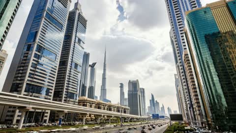 Dubai Skyline Traffic Time-lapse Burj Khalifa UAE Footage