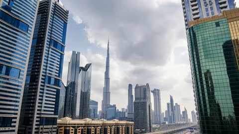 Burj Khalifa Dubai Skyscrapers Urban City Skyline Footage