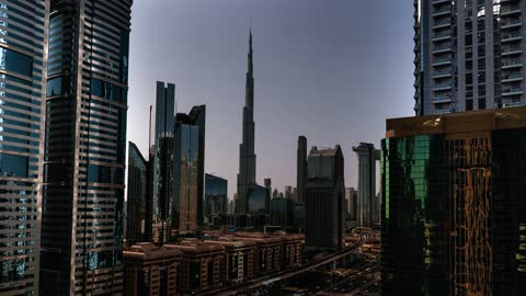 فيديو أفق ناطحات السحاب وبرج خليفة دبي