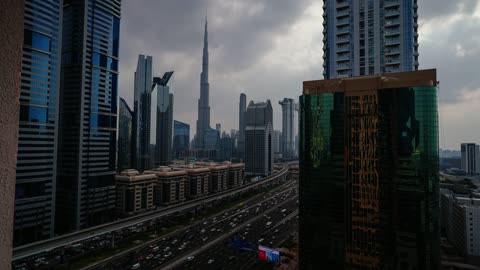Burj Khalifa and Dubai Skyline Traffic Footage
