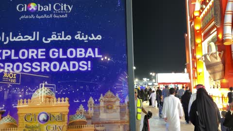 Global City Dammam Night Crowd and Signage Video