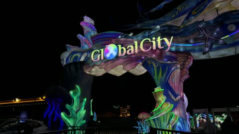 Global City Night Entrance Light Installation Video
