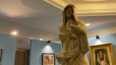 Wooden Saudi Statue in Art Gallery Exhibition Footage