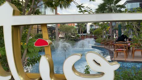 Patio Outdoor Mall Fountain and Restaurant Video