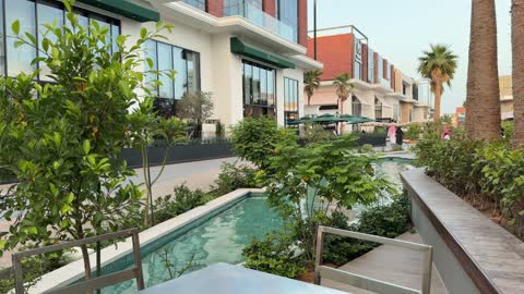 Modern Outdoor Seating Area in Open Air Shopping Mall