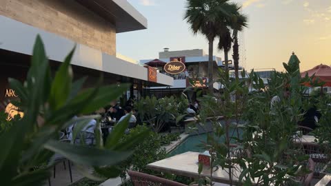 Outdoor Dining at Commercial Plaza Sunset