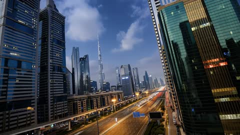 Burj Khalifa Dubai Skyline Day to Night Timelapse Footage