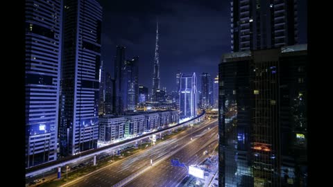 Burj Khalifa Dubai Skyscrapers Night Cityscape Timelapse