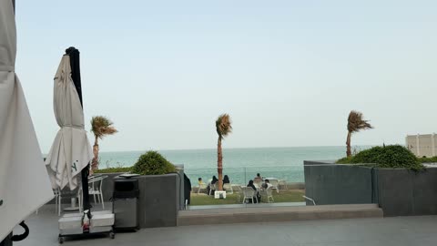 Outdoor Seaside Restaurant Terrace and Ocean View