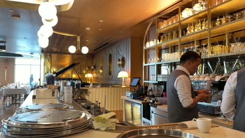 Waiters Preparing Coffee in Luxury Restaurant Bar