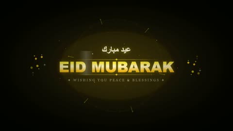 Eid Mubarak Gold Text Animation on Black Background