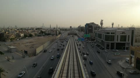 Riyadh Metro and Highway Traffic Aerial Drone Footage