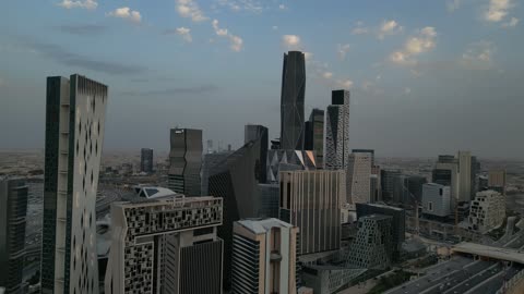 KAFD Riyadh Skyline Aerial Drone Footage Saudi Arabia
