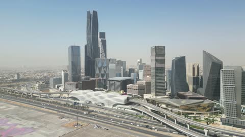 KAFD Riyadh Skyscrapers and Metro Station Aerial View