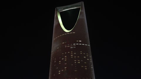 Kingdom Centre Tower Riyadh Night Static Video Footage