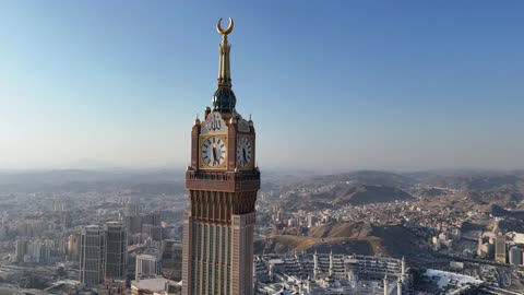 Makkah Royal Clock Tower Aerial Drone Footage Saudi Arabia