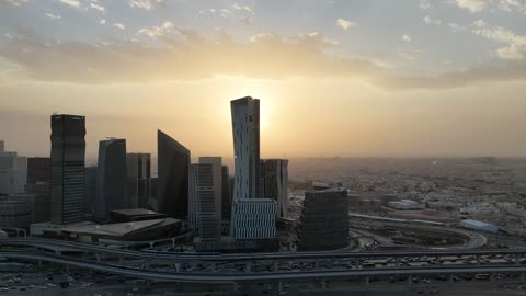 KAFD Riyadh Saudi Arabia Sunset Aerial Drone Footage