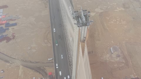 Cable Stayed Bridge Traffic Aerial Drone Footage