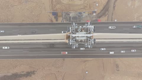 Aerial Top Down View Bridge Traffic Desert Drone Footage