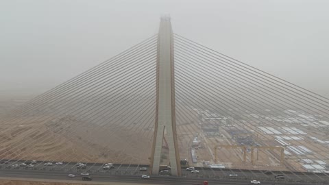 Wadi Laban Bridge Riyadh Aerial Drone Fog Footage