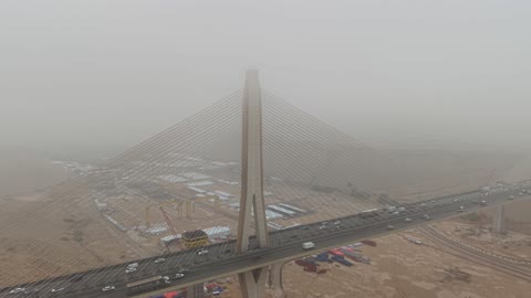Wadi Laban Bridge Riyadh Saudi Arabia Foggy Aerial Drone