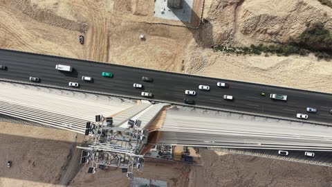 Aerial Top-Down View Bridge Traffic Drone Video Footage