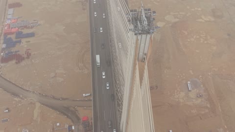 Cable Stayed Bridge Highway Traffic Aerial Drone Footage