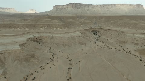Desert Mountain Plateau Aerial Drone Shot Saudi Arabia