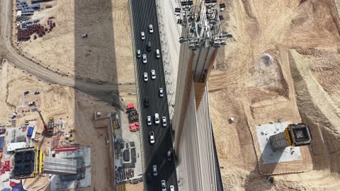 The suspended bridge in Wadi Laban in the city of Riyadh, the roads and streets with traffic in the Kingdom of Saudi Arabia.