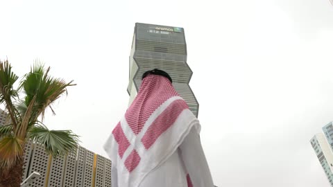 Saudi Man Looking at Al Majdoul Tower Riyadh Video