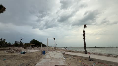 Coastal Beach Walkway Construction Site Overcast Footage