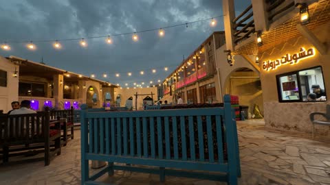 Traditional Arabic Restaurant Courtyard at Night