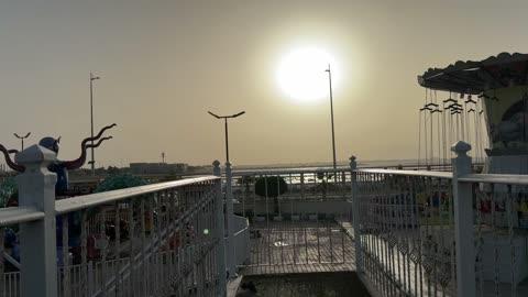 Amusement Park Sunset Coastal Waterfront Video Footage