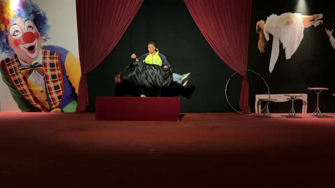 ساحر يقوم بخدعة سحرية على خشبة مسرح السيرك فيديو