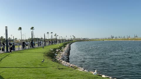 Waterfront Park People Walking Along Corniche Promenade