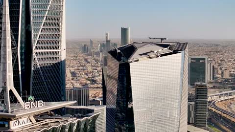 KAFD Riyadh Aerial Drone Skyscraper Footage