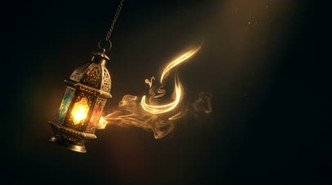 فانوس عيد مبارك مع خط عربي ذهبي متحرك
