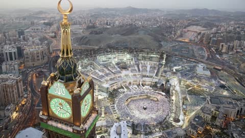 Makkah Clock Tower and Masjid al Haram Aerial Drone