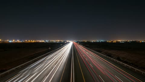 Highway Night Traffic Light Trails Timelapse