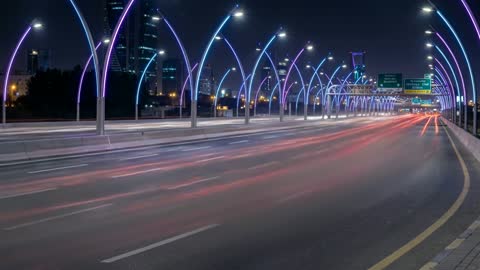 Riyadh Highway Night Traffic Long Exposure Time-lapse Video
