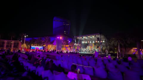 Outdoor Orchestra Concert at Modern Landmark Night Video