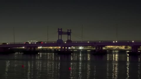 Illuminated Urban Bridge Night Water Reflection Video
