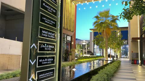 Outdoor Shopping Mall Signage Night Blue Hour Video